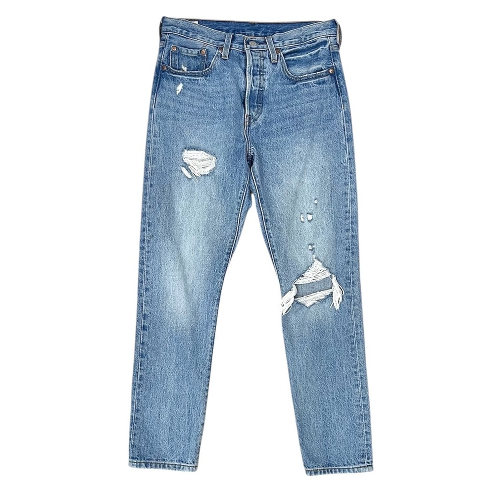Vintage Levi’s 501 S High Rise Distressed Faded Wash Ankle Rigid Straight Jeans